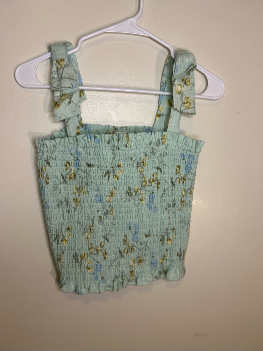 Girls Smocked Floral Tank Top - Light Mint Green 24